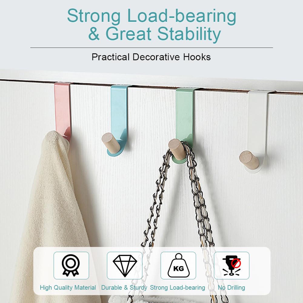 CSPARKV 2 Pièces Crochets De Porte, Porte Manteau Pour Porte Sans Percage Robuste Crochet Porte Manteau Crochets Serviette Crochet A Vetements Avec 2 Crochets En Bois Blanc 85352150