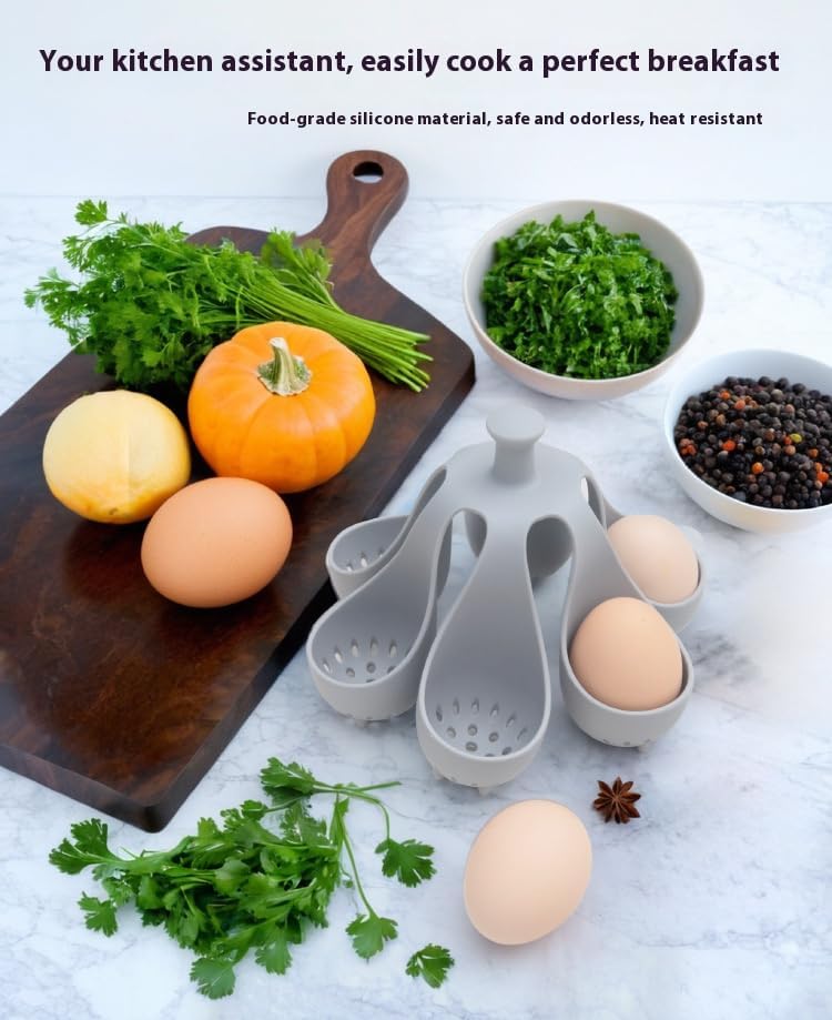 6 Grids Silicone Boiled Egg Holder -Cavity Egg Cooker with Drainage Holes, Refrigerator Egg Storage Tray, Soft & Reusable Kitchen Gadget for Home Use