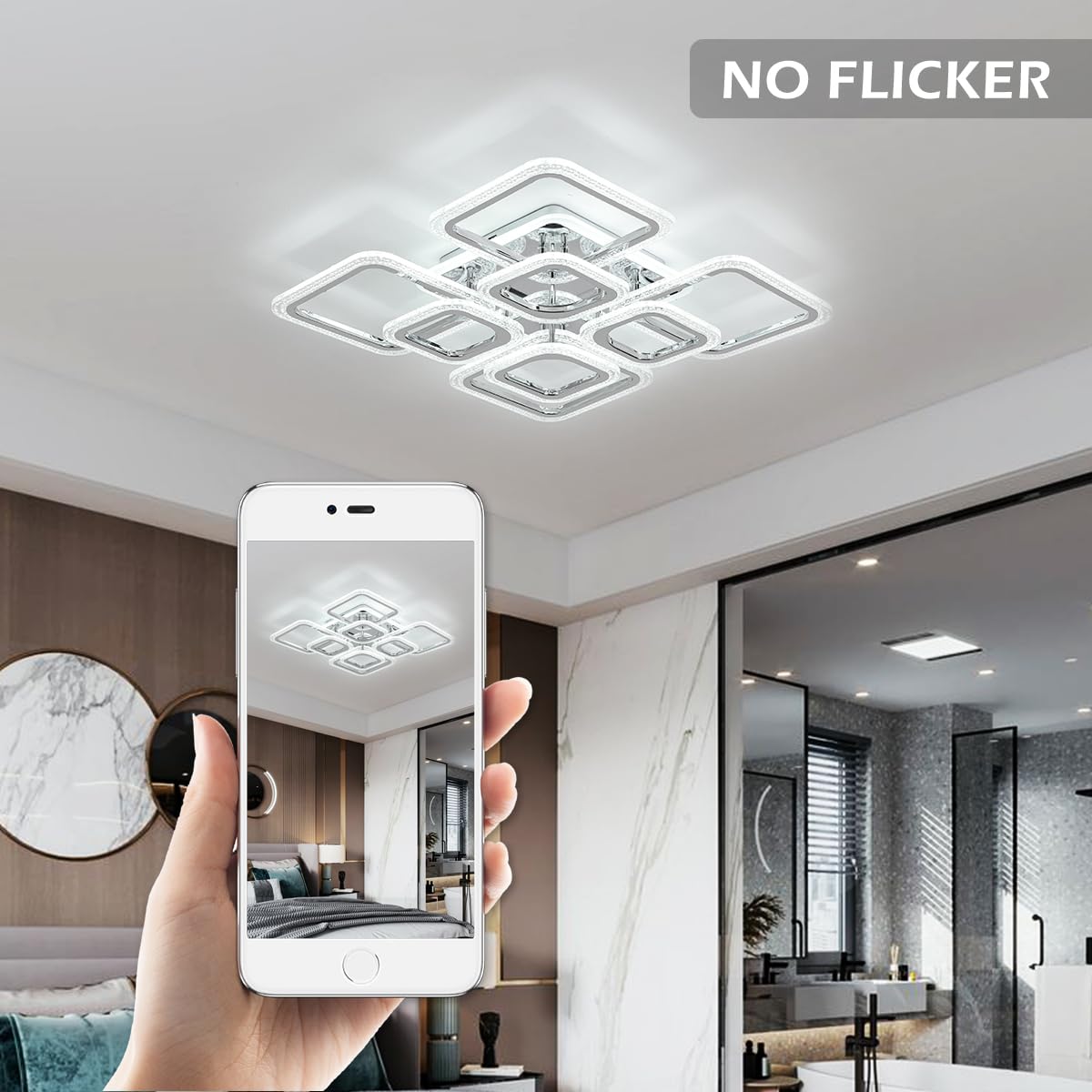 Qcyuui Plafoniera LED Quadrata Lampadari Moderni a Incasso, 100 W Dimmerabile Camera da Letto Lampade da Soffitto Design Nordico per Soggiorno Cucina con Telecomando/Cromo