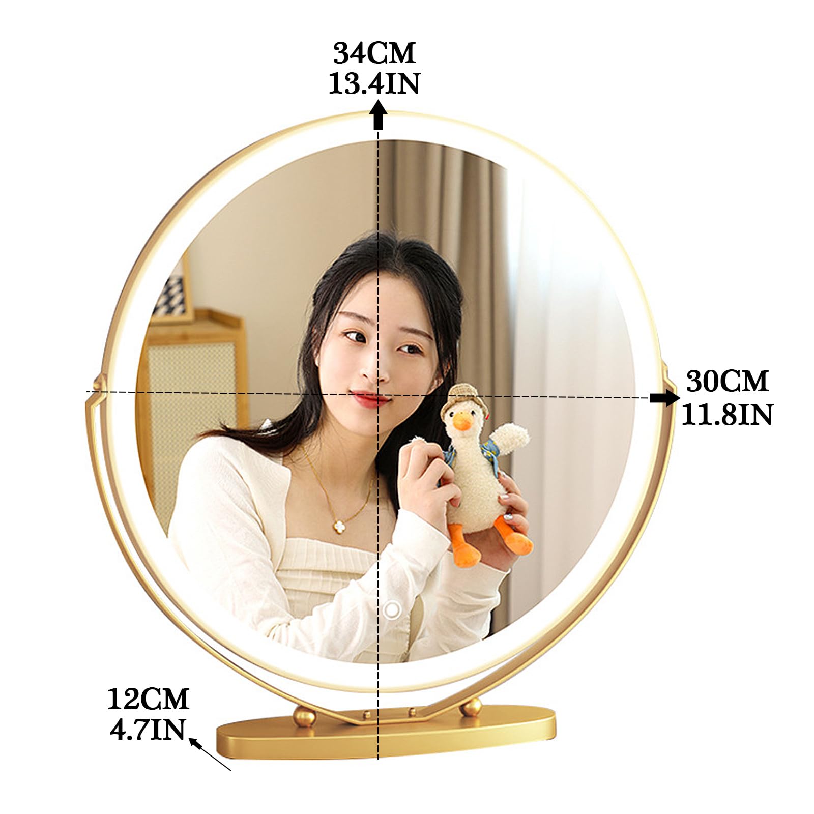 Specchio da trucco a LED con rotazione a 360° Touch dimmerabile, 3 colori gratuiti nding Vani illuminazione da tavolo - Specchio Lar per camera da letto e soggiorno amanti del Beau