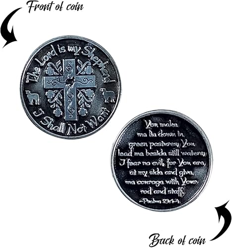 Miniatura 7 de Moneda del Salmo 23, con tarjeta de oración del Salmo 23, tarjeta de oración sagrada laminada de Salmo 23, la oración del Señor, moneda del salmo