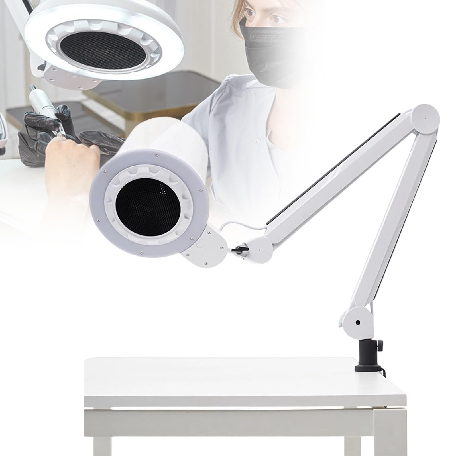 Collecteur de poussière d'ongles, Super Aspiration réglable à 360 degrés, plumeau de Salon de manucure, Outils d'art d'ongles d'éclairage LED, réutilisables de qualité Industrielle