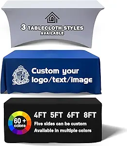 Customized Tablecloth with Logo 4/5/6/8/10FT for Business Tradeshow Events Company School Shop Welfare Organization Other Important Events Shipping Next Day (Flat tablecloth, 6FT back closed)