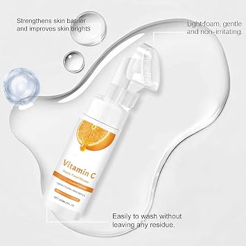 Vitamin C Foaming Face Cleanser, Deeply Cleansing, Moisturizing & Brightening, Smoothing, Gentle Exfoliates, Even Skins Tone, With Softer Foaming Brush, Oil Controlling, Removing Makeup (1PCS)