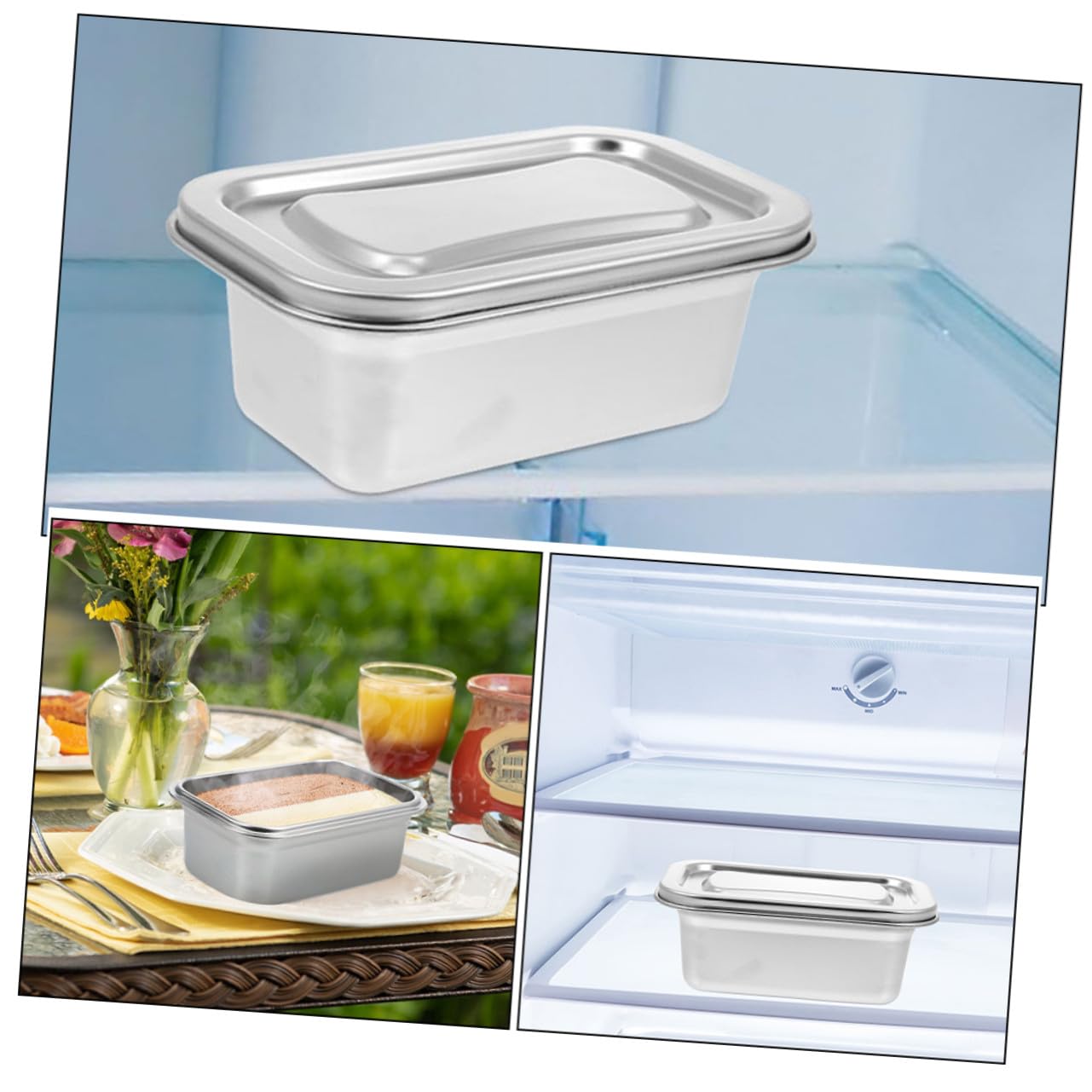 2stücke Edelstahlbehälter mit Deckel für Selbstgemachte Eiscreme Stapelbar und Wiederverwendbar für Kühlschrank und Gefrierschrank-aufbewahrung mit Großem Fassungsvermögen