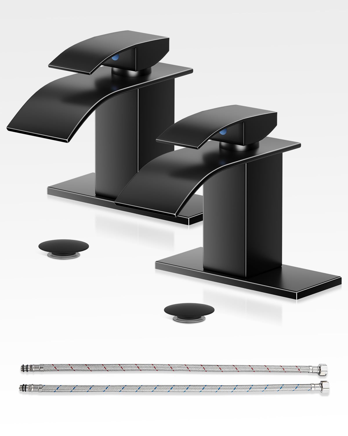 Photo 1 of Vuadzren Waterfall Black Bathroom Faucet - 10 Inch