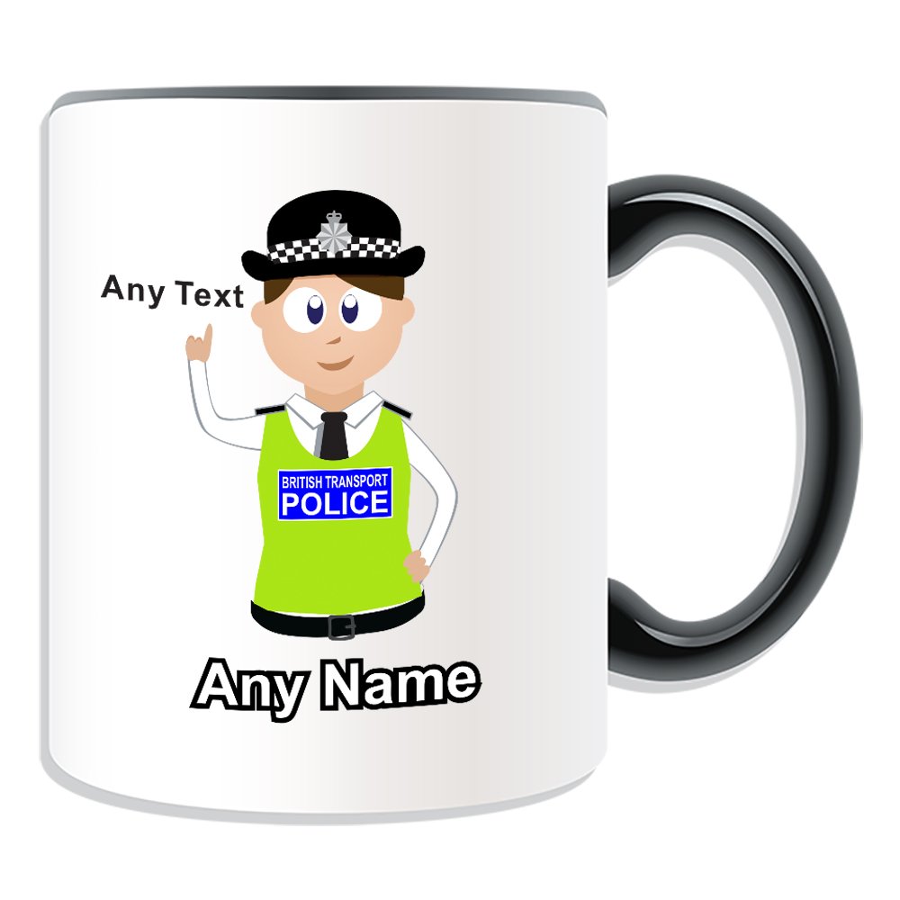 Unigift Black Personalised Gift - British Transport Police Mug (Police Design Theme, Colour Options) - Any Name/Message On Your Unique - Btp - Brown/Brunette Hair Policewoman Hat Cap