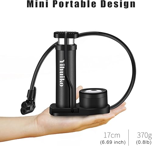 Miniatura 4 de Mini bomba de pie para bicicleta, bomba de pie de 120 PSI, bomba de suelo activada por pie con manómetro extra sensible, bomba de aire portátil con