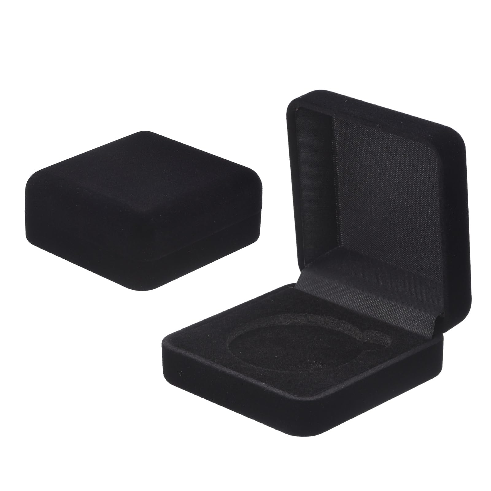 PATIKIL 2Pcs Velvet Challenge Coin Presentation Display Box, 45mm Coin Display Case Badge Gift Storage Protective Holder for Commemorative Medals Tokens Collection, Black