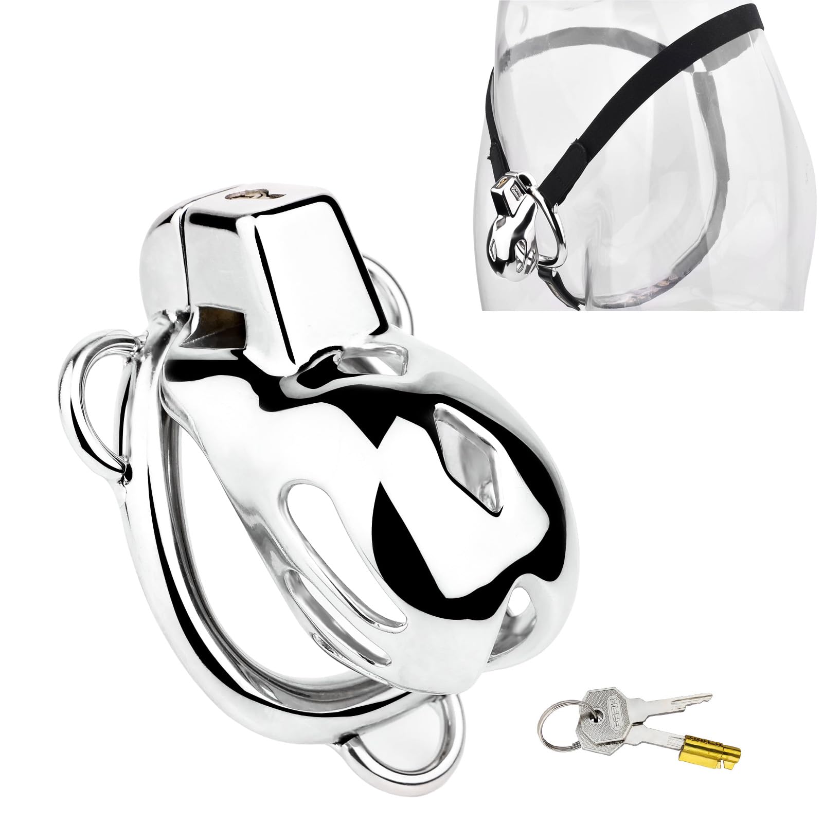 Hollow Chastity Cage hommes avec 3-Way Fixed Adjustable Belt, Cage de chasteté hommes adultes jouets sexuels, Smooth One-Piece Design, cage à pénis pour SM Bondage (54mm)