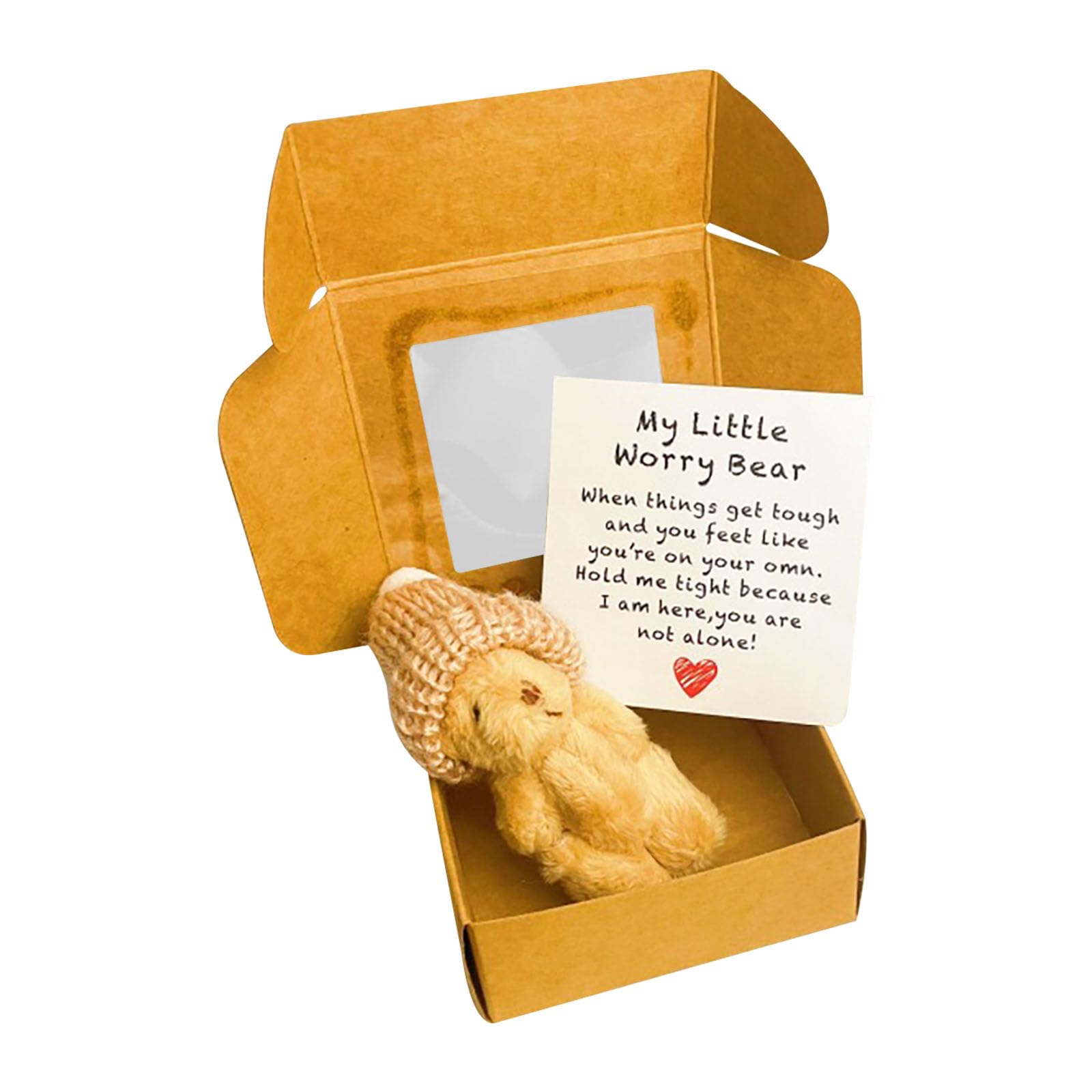 xinxinyu Handmade Mini Plush Teddy Bear in Box, ATeddyBear Hug in a Box, Little Pocket Mini Plush Bear with Inspirational Card Sympathy Gift, Motivational Gifts for Lovers and friends (Brown)