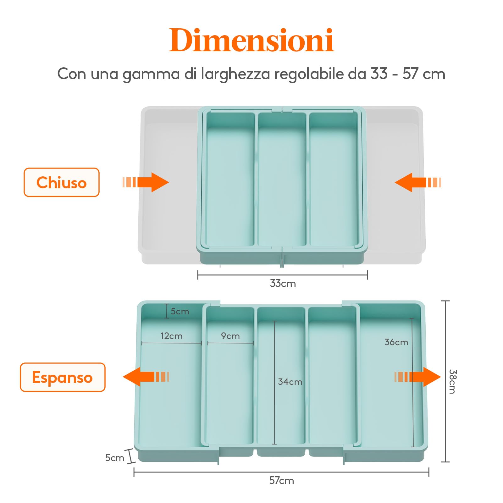 Lifewit Portaposate da Cassetto, Porta Utensili Espandibile da Cucina, Supporto Regolabile per Posate e Utensili, Divisorio in Plastica per Utensili e Gadget da cucina, Grande, Turchese