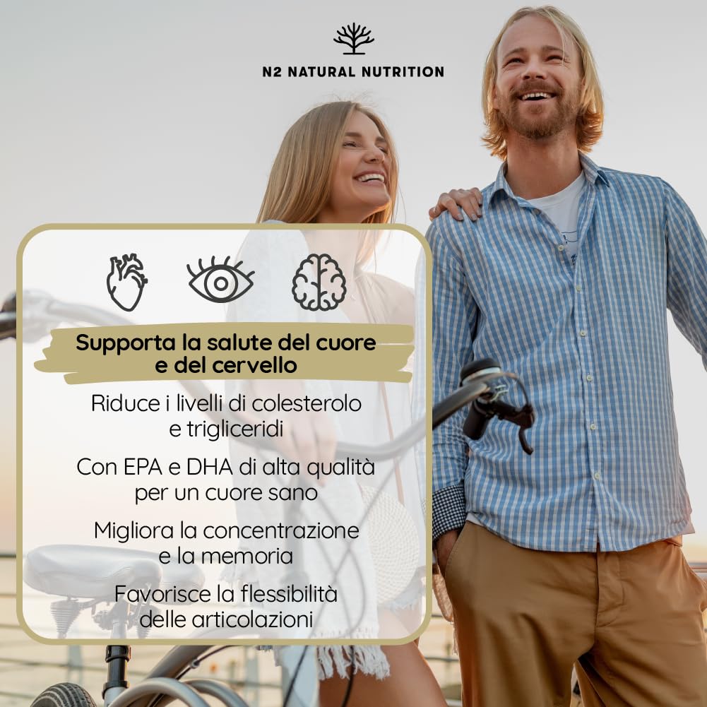 Multi Collagene + Omega 3 N2 Natural Nutrition: Pack 2 Prodotti Collagene Tipi I II III V X con Vitamina C e Olio di Pesce 2000 mg EPA 700 DHA 500 180 Capsule e 120 Softgel
