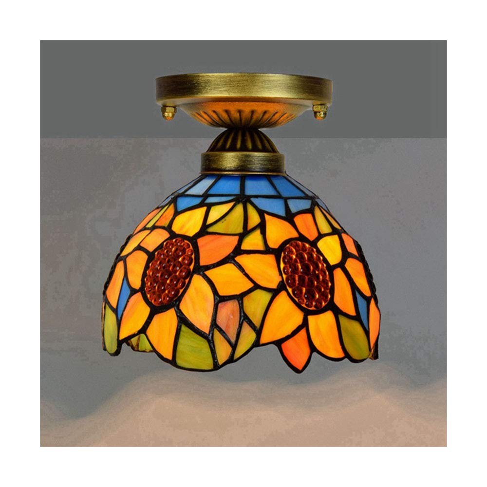 Tiffany Style Ceiling Light 8 inch Stained Glass Lampshade Semi-Flush Mount Retro Lighting Fixture Edison E27 Base for Kitchen Island Hallway Stairway Bedroom Cloakroom Garage,C