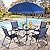 Vongrasig 6 Pieces Folding Patio Dining Set, All Weather Small Metal Outdoor Table and Chair Set, Garden Patio Furniture Set w/Umbrella, Glass Table & 4 Folding Chairs for Lawn, Backyard, Blue