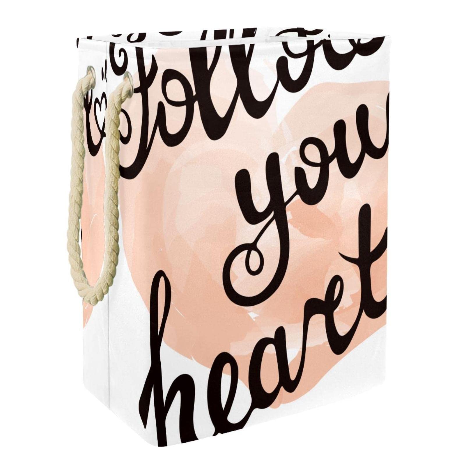 Wodoodporny kosz na pranie, kosz na brudne ubrania z uchwytem Follow Your Heart