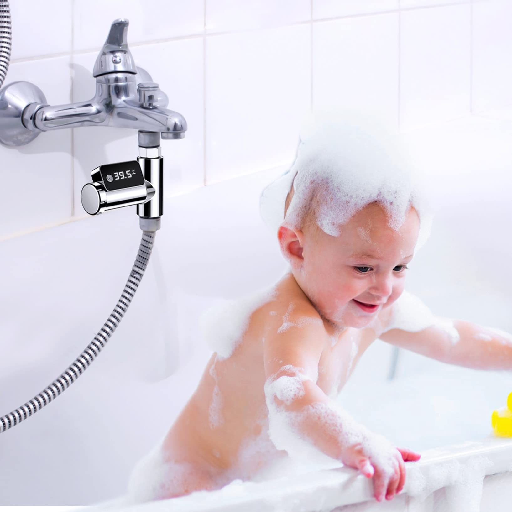 Termometro per Doccia con Acqua Domestica con Display A LED, 5~85℃ Termometro per Acqua Bagno per Bambini Schermo Girevole con Display Celsius/Fahrenheit (Color : White, Size : 10.3 * 9 * 5cm)