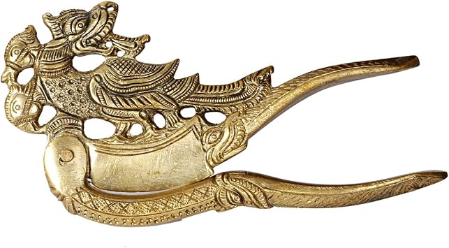 Kartique Brass Peacock Nut Cracker Sarota for Home Decor in Gold Color Length 5.5 Inch
