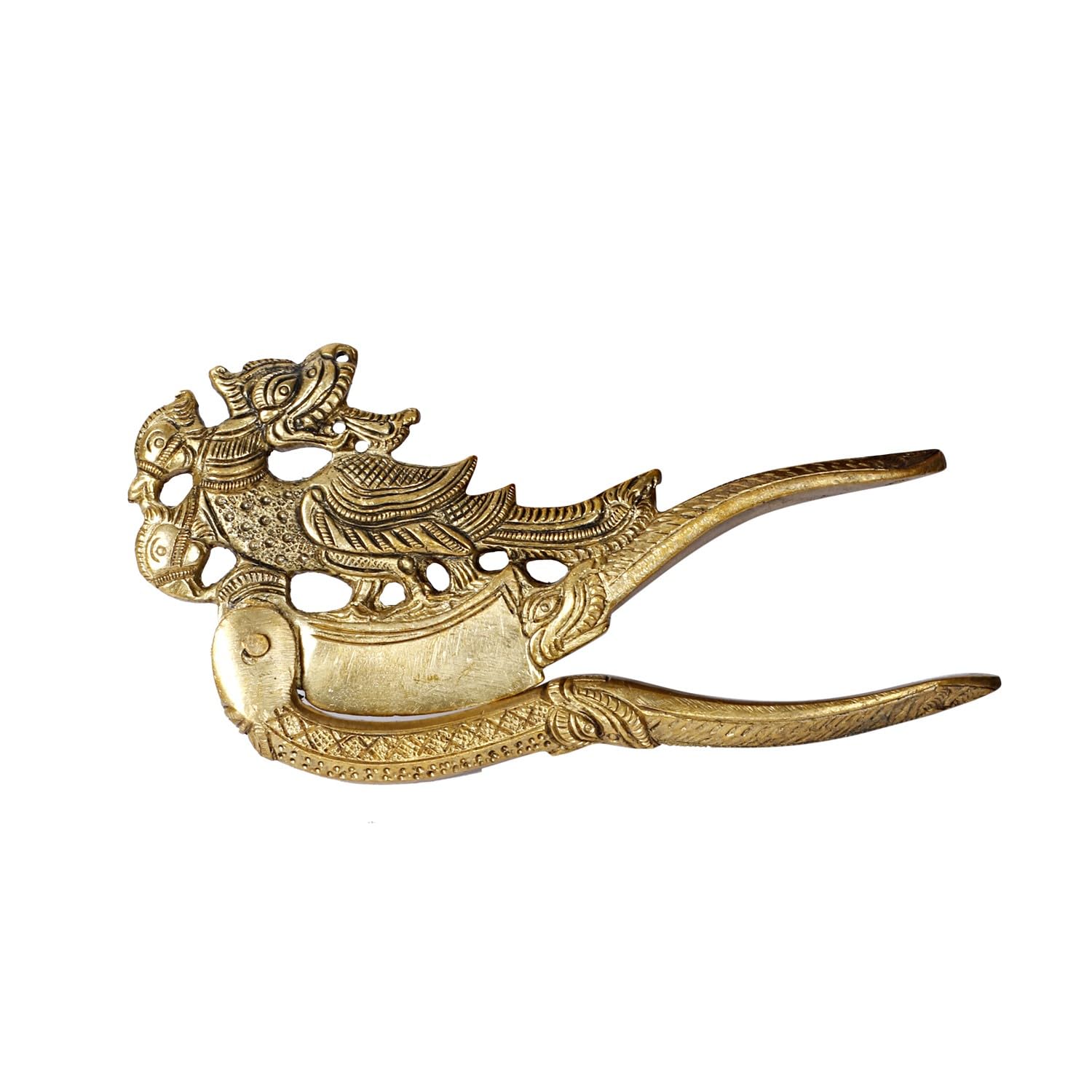 Kartique Brass Peacock Nut Cracker Sarota for Home Decor in Gold Color Length 5.5 Inch