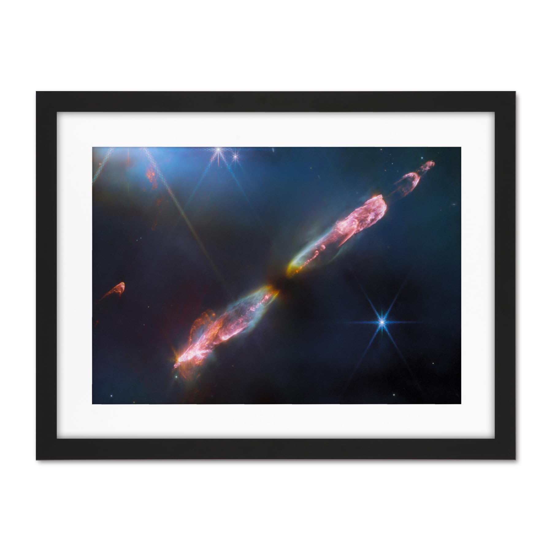 Artery8 NASA James Webb Telescope Infrared Image Supersonic Outflow of Young Star Space Bipolar Jet from Central Protostar Herbig-Haro 211 Stellar Birth Artwork Framed Wall Art Print 18X24 Inch