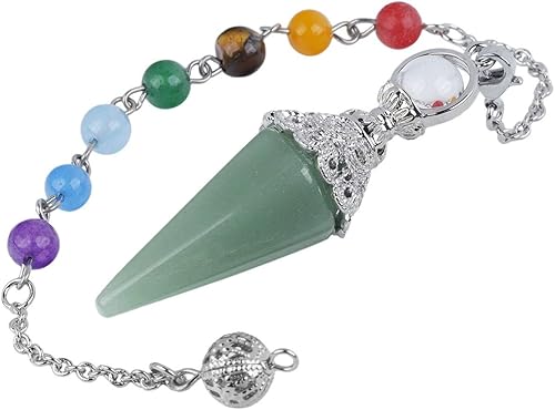 Miniatura 1 de Nupuyai Péndulo de cristal natural con cadena de 7 cuentas de piedra de chakra, colgante hexagonal de prisma de punto curativo para radiestesia y