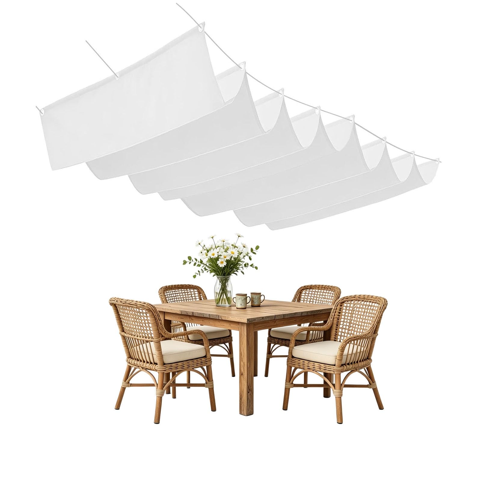 Voile ombrage rétractable vague en PES blanc durable haute résistance de 2.75m
