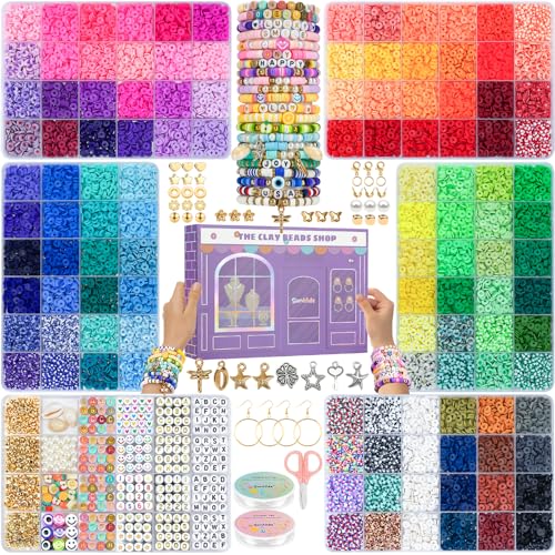 Sunlode 25000Pcs Clay Beads Bracelets Making Kit for Girls, Beads for Bracelets 6 Boxes Bead for Jewelry Making Kit Friendship Bracelet Kit Teen Girl Gifts Trendy Stuff Letter Beads Craft Adult