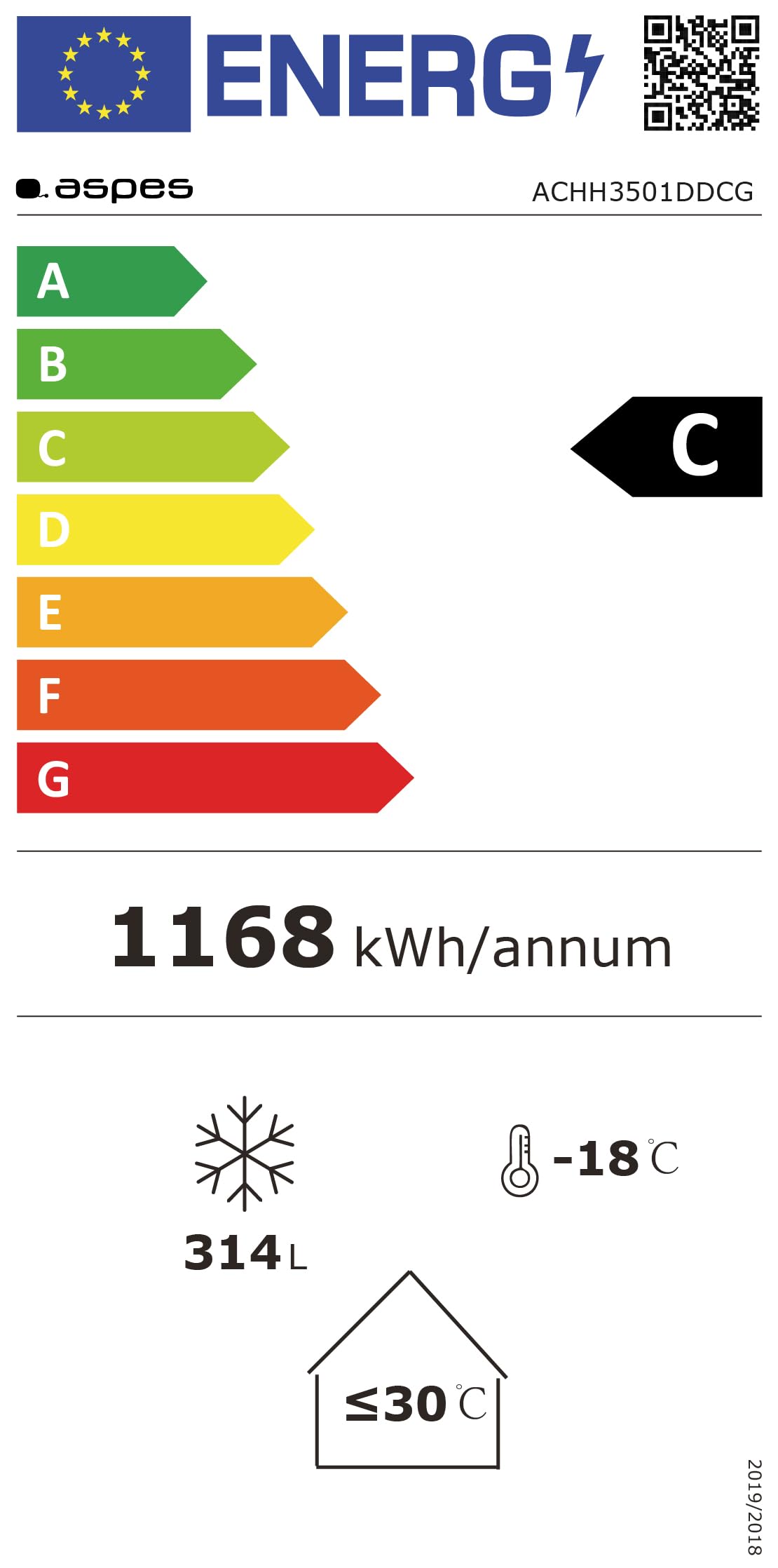 Aspes Congelador Horizontal Horeca Blanco ACHH3501DDCG. Capacidad 312 Litros, 1 Cesta, Bajo Nivel Sonoro, Eficiencia Energética Clase E