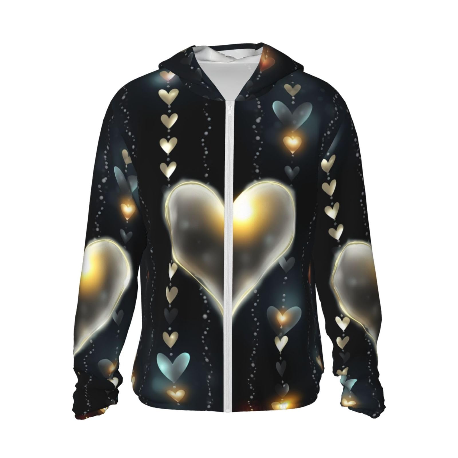 LZQPOEAS Sun Protection Hoodie Glowing love Jacket Lightweight Long Sleeve Sun Shirts for Outdoor Hiking Small