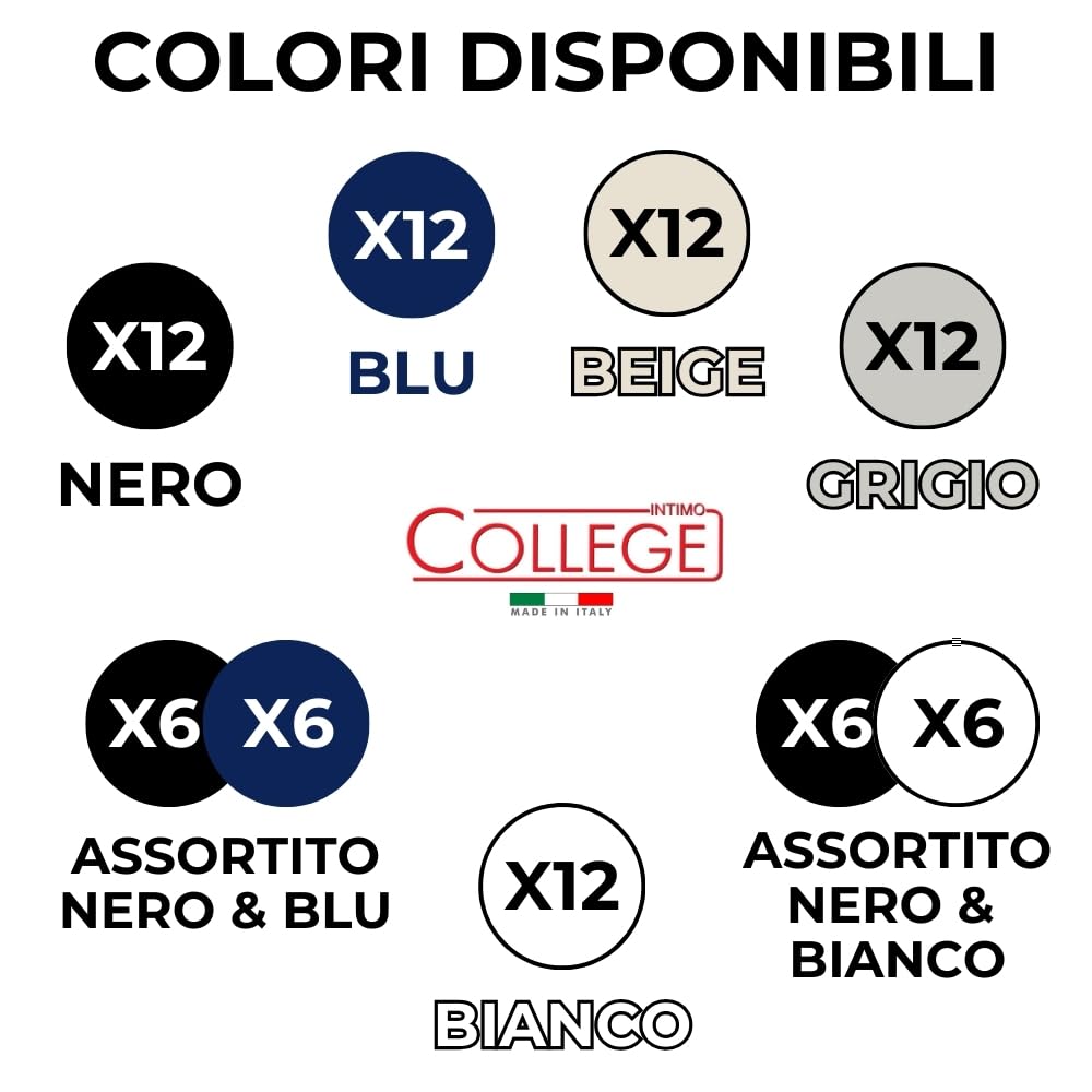 Calcetines invisibles College, 12 pares, De Algodón Puro Hilo De Escocia Elástico, materiales de primera calidad, fabricados en Italia.