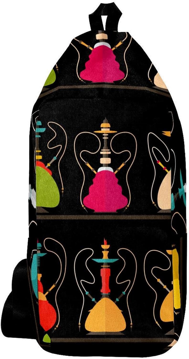 Sling Bags Hombres Mochila De Hombro Pequeño Cuerpo Cruzado Pecho Sling Mochila Cachimba Nargile Shissha Patrón, Multicolor, 16x36.5x8.4cm/6.3x14.4x3.3in, Mochilas con correa