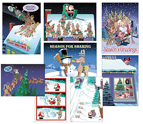 Box Set of 24 Funny Christmas Cards by Stonehouse Collection - 8 Designs, 3 Cards Per Design