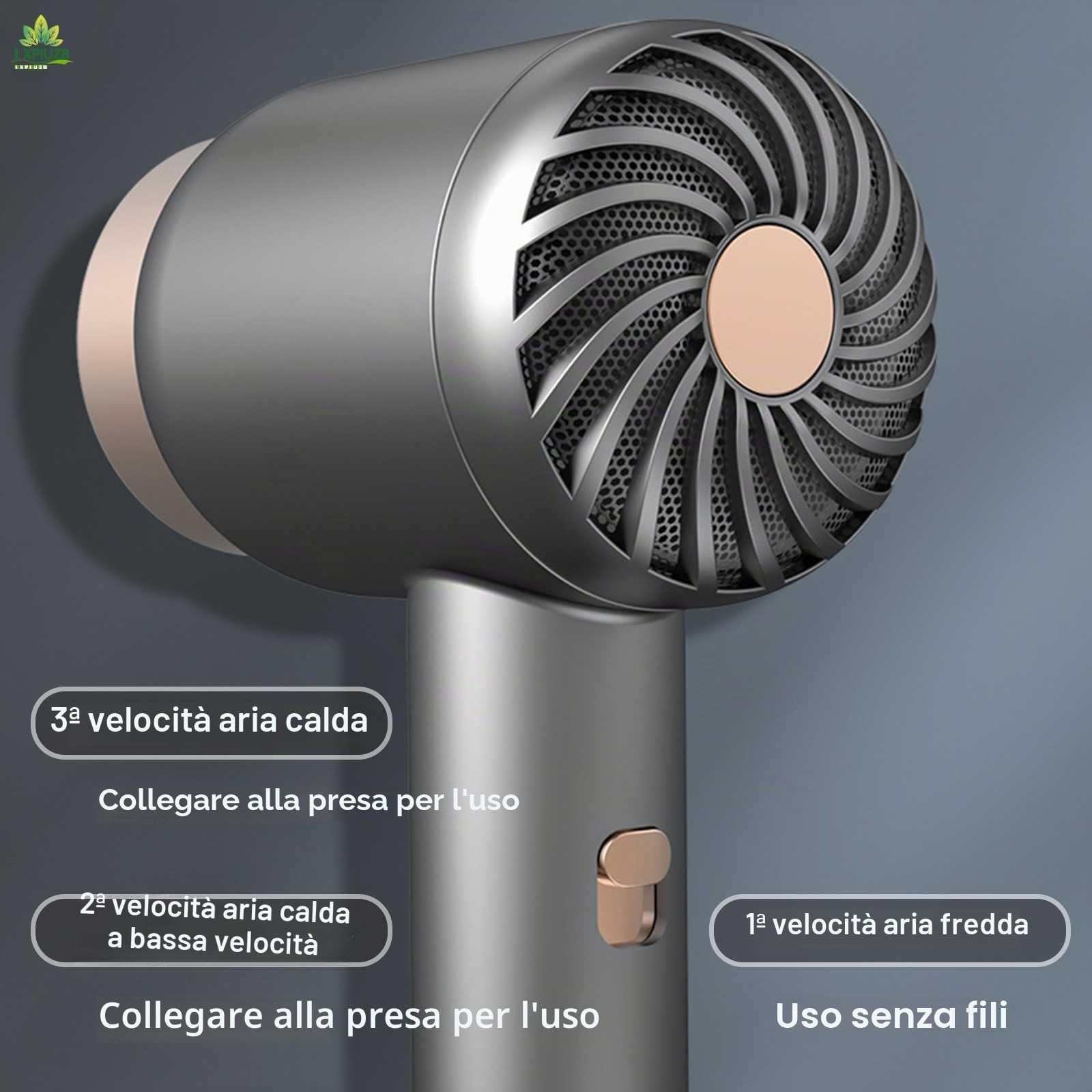 Asciugacapelli Senza Fili, Aria Calda E Fredda A 3 velocità Ricaricabile Phon da Viaggio, Cura dei Capelli A Temperatura Costante 1000w Ioni Negativi Asciugacapelli Professionali