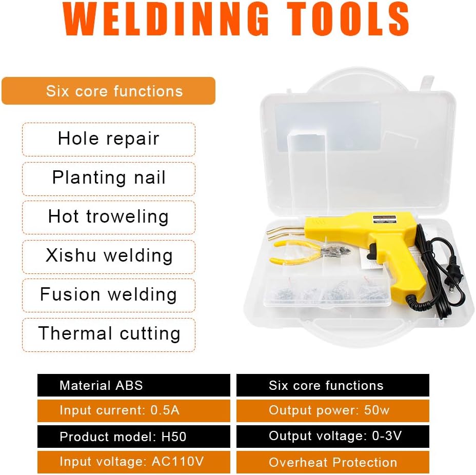 HPEVA 50W Plastic Welder,Hot Stapler Plastic Welding Machine,Handy Hot Staple Gun Car Bumper Repair Kit,Bodywork Fender Fairing Welding Systems Include 4 Types Hot Wave Flat Staples (Yellow) : Tools & Home Improvement