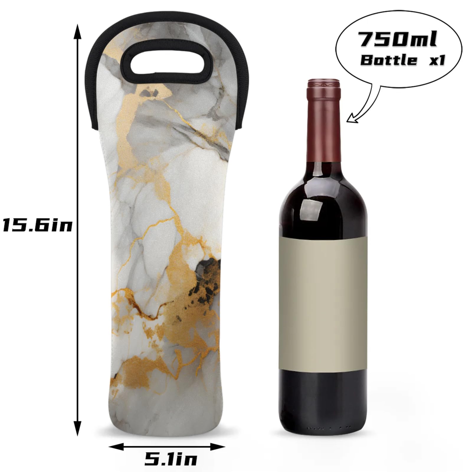 Neoprene Wine Tote Carrier Bag for Wine,Water, Champagne, Beer, Baby Bottles 15.6 x 5.1 Inches, Protective Wine Bag,White Luxury