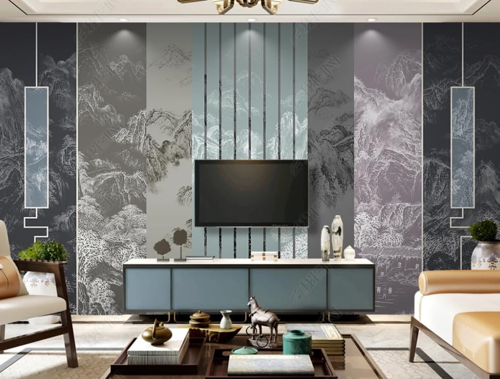 Papier peint intissé paysage chinois mural géant et facile à poser