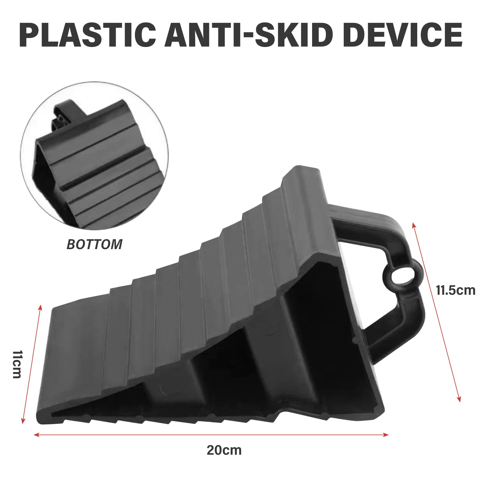 Cuña de rueda con mango: 4 piezas negro antideslizante portátil cuñas remolques, 20 x 12 x 11 cm plástico cuña de rueda cuña de freno cuña de freno para caravana cuñas de freno para remolque