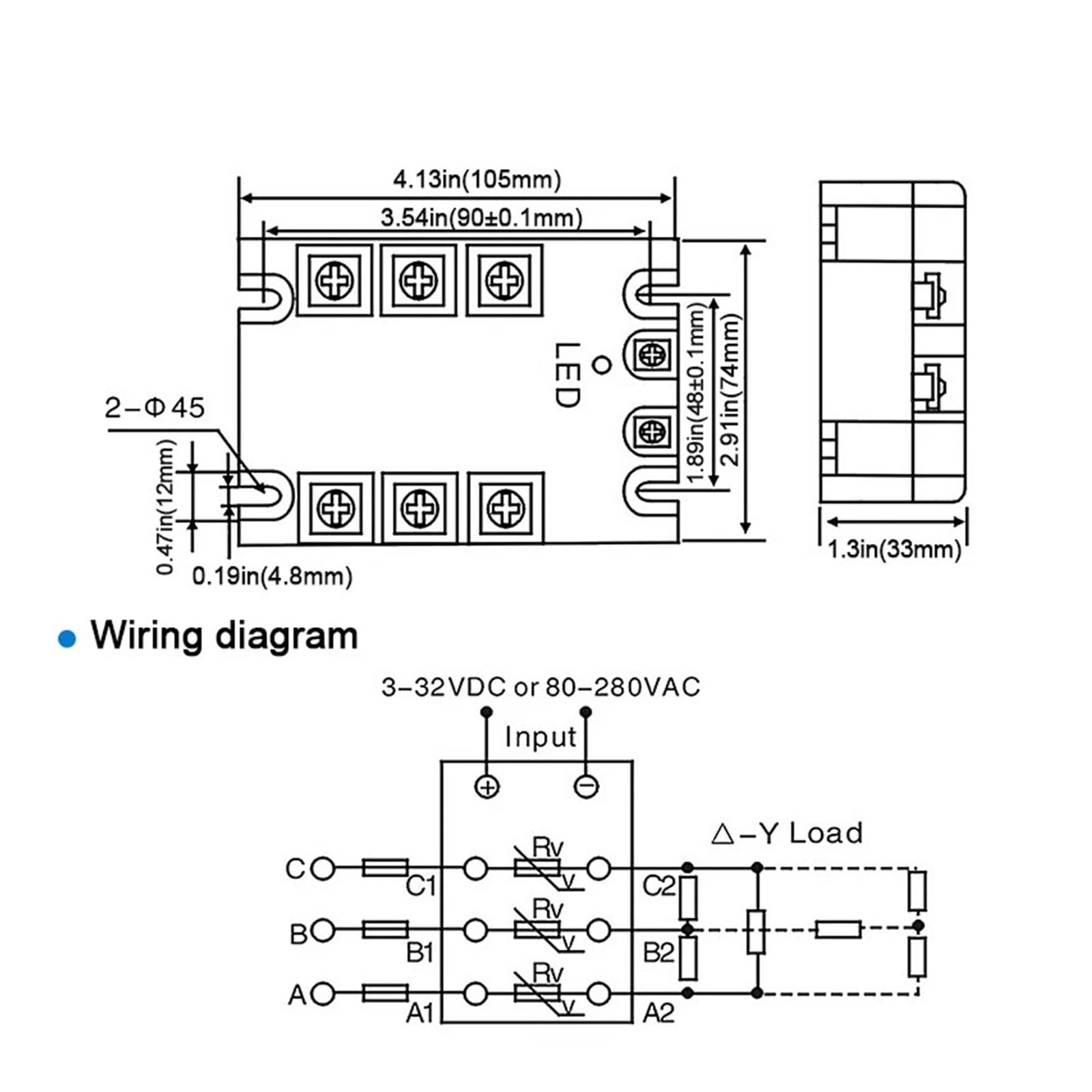 Relé de estado sólido trifásico, LCTH480 Módulo de relé de estado sólido trifásico SSR-10A 25A 40A 60A 100A 120A 150A 380V AC(DC-AC,150A)