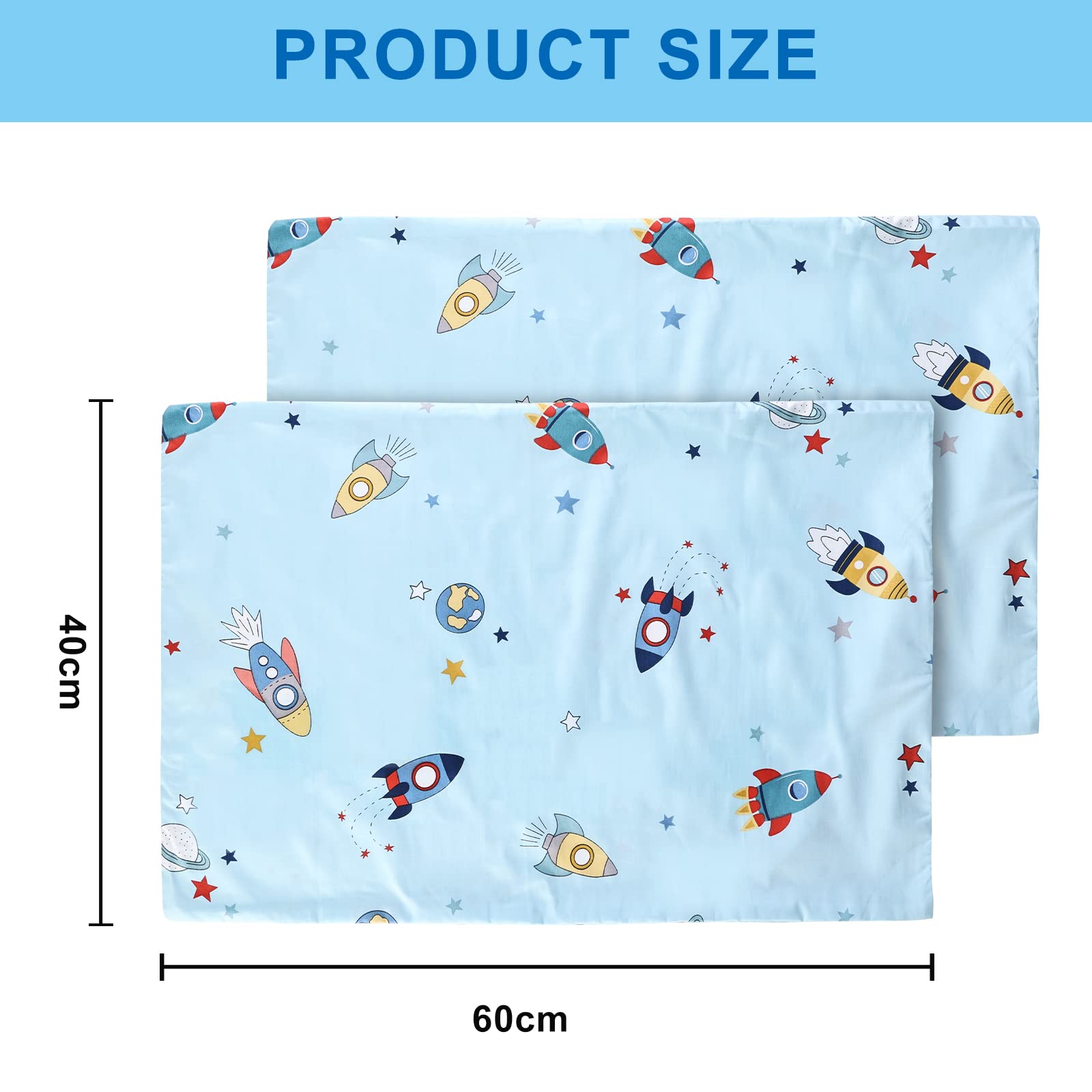 Vegena 2 Piezas Funda de Almohada de 40 x 60 cm, Fundas de Almohada para Niños, Funda de Almohada para Bebé de Algodón Suave y Transpirable, con Cierre de Sobre para Niños y Niñas