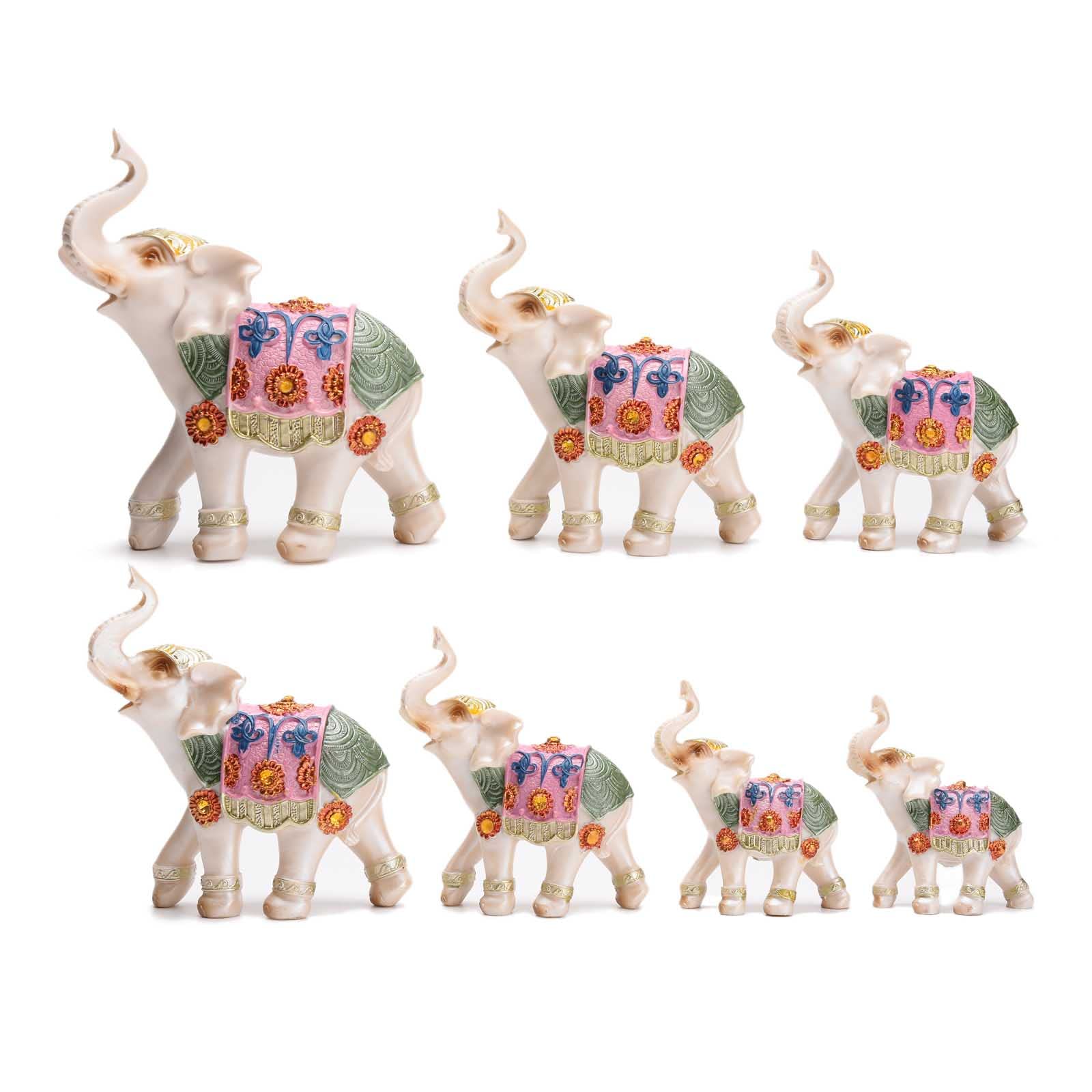 BRASSTARResin Indian Elephants Family Statue Light Purple Figurine Fengshui Home Office Decor Weeding Gifts Set of 7 TQGJPT35