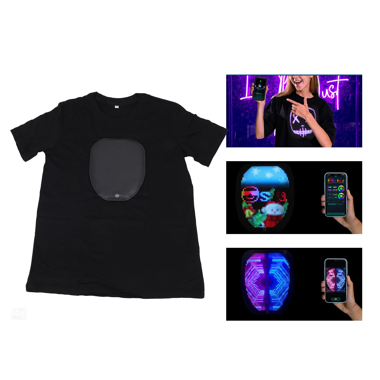Camiseta LED con Luz, Camisetas de Banda, Patrones Personalizables Programables por Bluetooth, Camisas Luminosas para Fiestas de Cumpleaños y Festivales