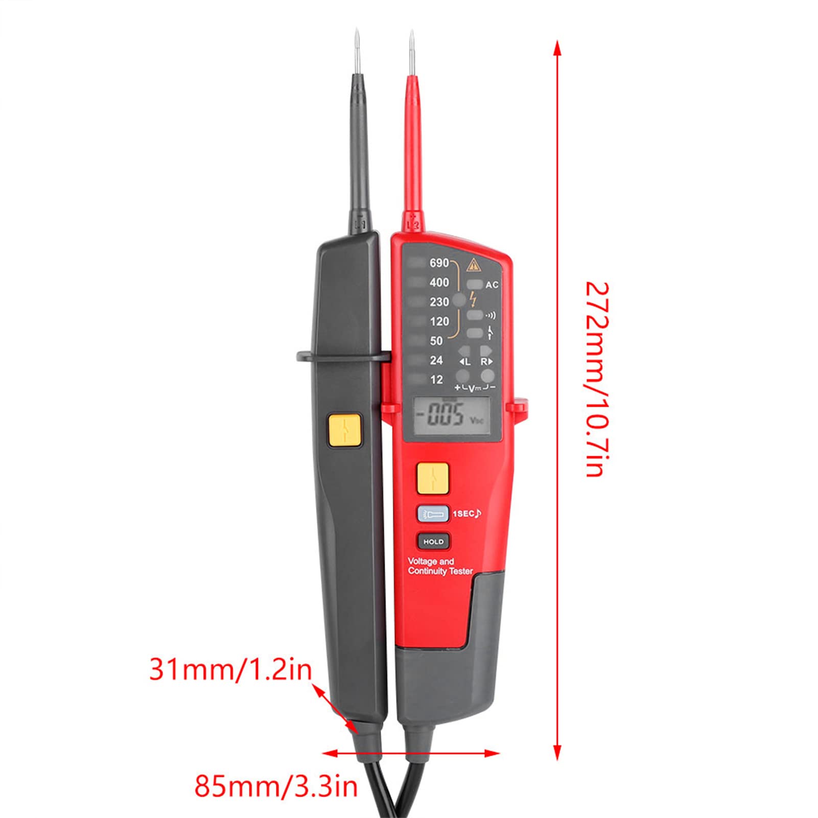 KIMISS Probador de Voltaje y Continuidad de UT18C, Medidor de Voltaje de Rango Automático con Pruebas RCD, Pantalla LCD, Indicador de Rotación de Fase, Medición de CA/CC de 690 V