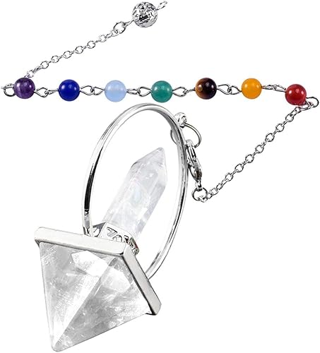 Miniatura 4 de Nupuyai - Péndulo de cristal curativo en forma de pirámide con 7 cuentas de chakra para meditación de reiki