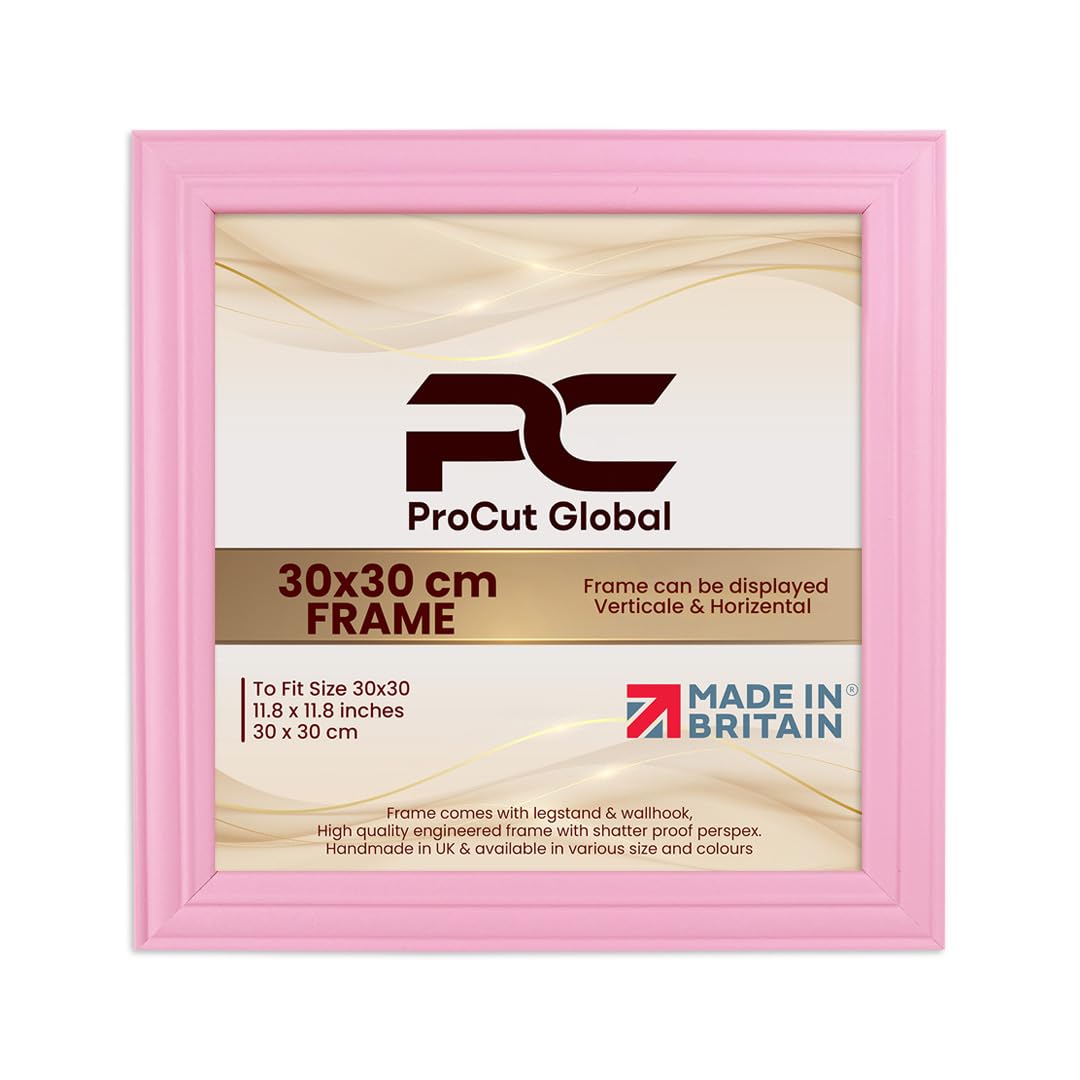 Procut Global 30x30CM Pastel Pink Picture Frames - Classic Wooden Photo Frame with Shatterproof Perspex for Wall or Tabletop - Perfect for Posters, Certificates & Prints - Sizes & Colors Available