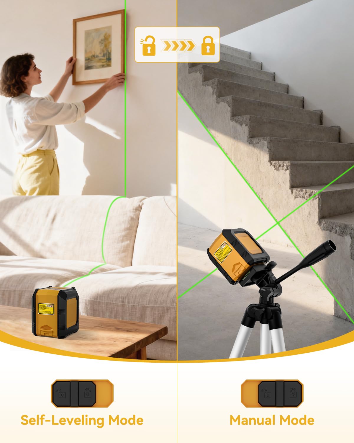 Nikotek Niveau Laser Auto-nivelant Faisceau Horizontal et Vertical Laser Croisé pour la Décoration de La Maison, Pochette de Transport, Batterie Incluse (VertGT)