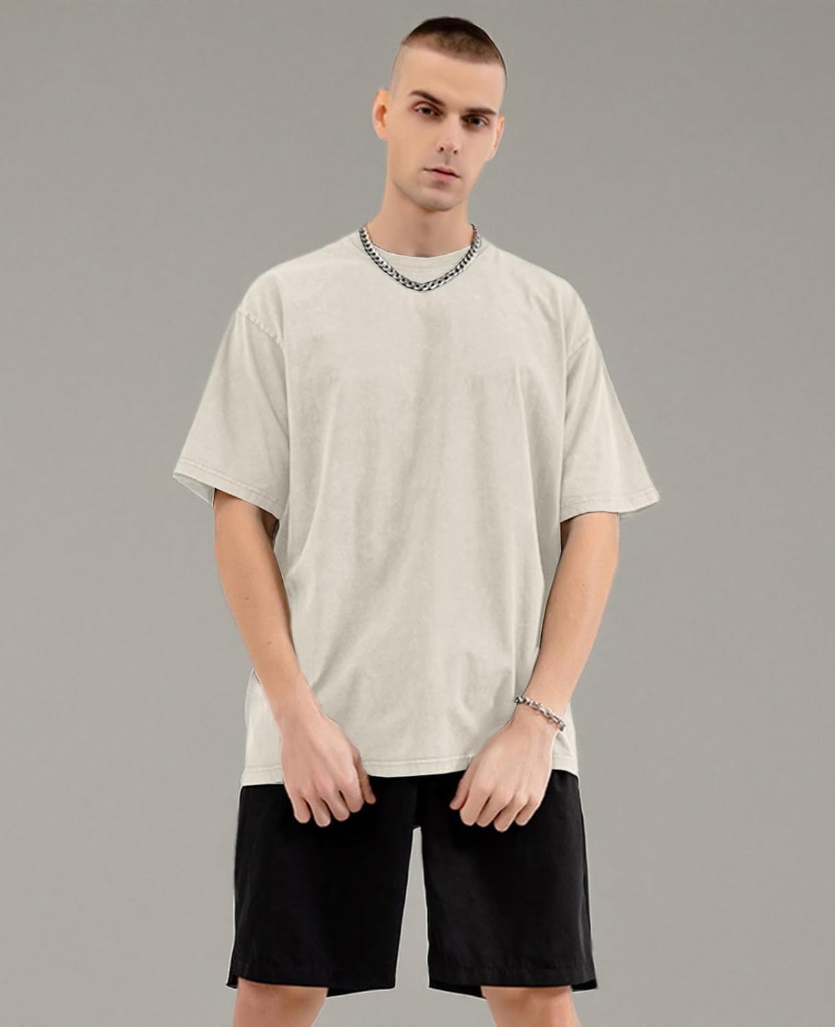 Men's Oversized Cotton T-Shirts Loose Fit Vintage Washed Tee Unisex Short Sleeve Casual Shirts Tops - Image 9