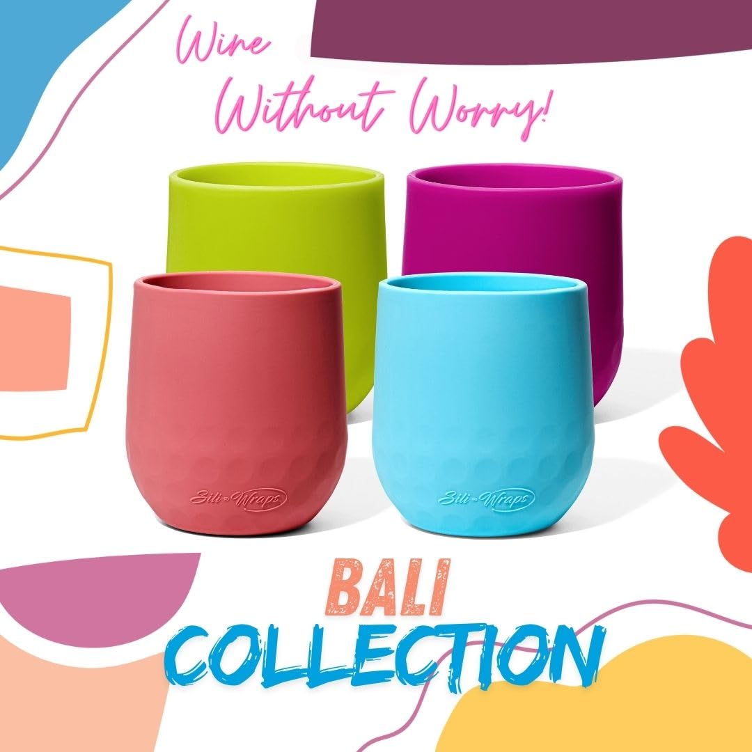 Copas de vino de silicona irrompibles, juego de 4, sin BPA, espirales (Tucan)