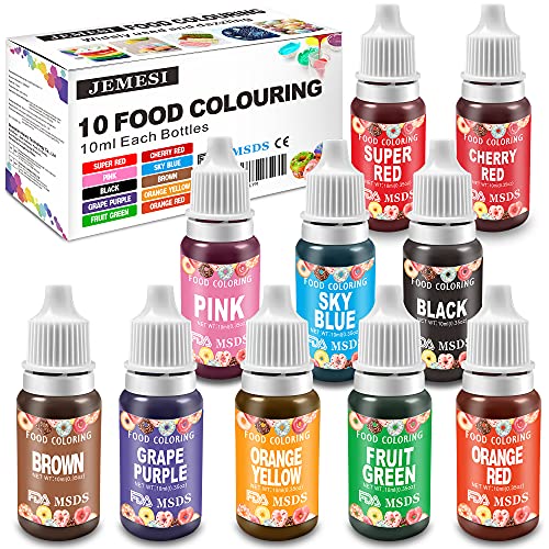 JEMESI Colorante Jabón - Colorante de Bomba de Baño Líquido para Fabricación de Jabón, Manualidades - Set de Colorante Alta Concentración Liquid para Colorear los Pasteles - 10ml Cada Uno (100ml) Cover