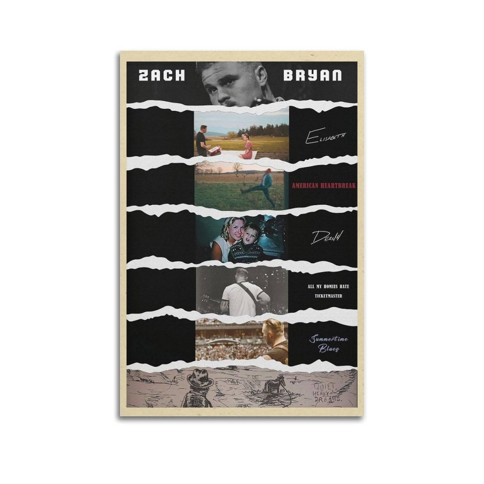 Fdrpmhc Unframe-Style Zach Bryan Poster Elisabeth Album Canvas Wall Art Decor Living Room Modern Family Bedroom 16X24inch(40X60cm)