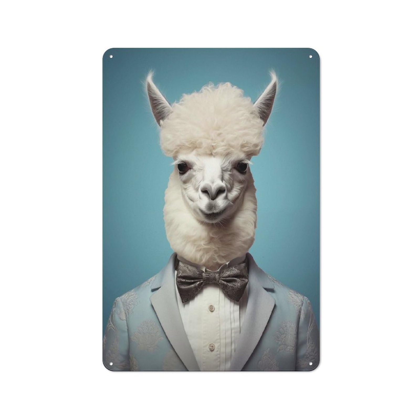 Junmoney Style-18 Urban Metal Wall Art Sign 30X20cm Featuring Alpaca In A Suit, Studio Wall Art For Modern Home, Workshop, Office Or Cafe